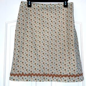 Hot Sauce Cream with Turquoise and Brown Polka Dots Cotton Skirt Size L